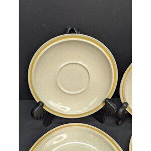 Hearthside Garden Festival Stoneware Beige Speckled Yellow Trim Saucer Set of 4